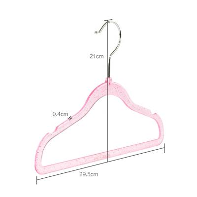 China Reused Hanger Slim Non Slip Children Kids Baby Hanger Pants Coat Clothing Hangers Glitter Clear Plastic Hanger for sale