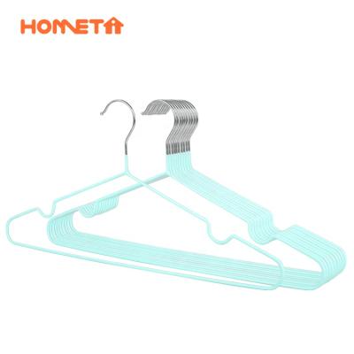 China Avalible Personalied Cheap Colorful Non Slip Supermarket Retail Space Saving PVC Coated Metal Clothes Wire Hanger Steel for sale