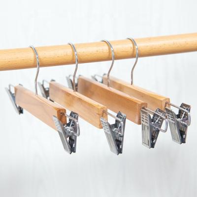 China CLASSIC high quality solid wood hanger with metal clip children's pants hanger for sale