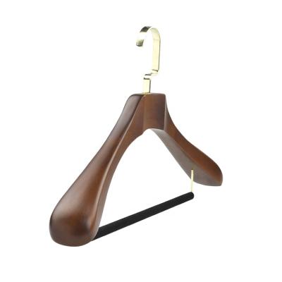 China Factory Wholesale Hot Sale Eco-Friendly Wide Brass Hook Hanger Wood Hanger Shoulder With Logo Customization for sale