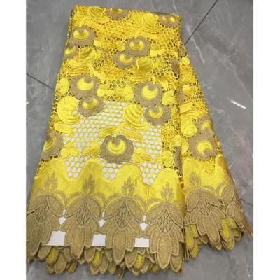 China New Design African Guipure Lace Fabric Water Soluble Embroidery Lace Gold Guipure Lace Fabric for sale