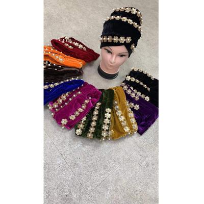 China Fashion new wholesale velvet turbans hat muslim turban hats hijab hair turban head wrap for sale