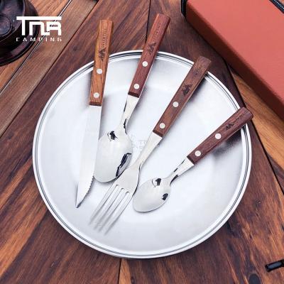 China Home Outdoor Camping Picnic Stainless Steel BBQ Camping Tableware Knife Fork Spoon Set Home Picnic Hiking Travel Tools for sale