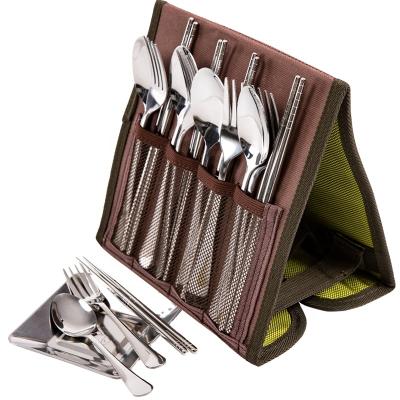 China 16pcs Stainless Steel Outdoo Camping Home Tableware Mess Kit Includes Plate Spoon Knife Chopsticks Storage Bag To Increase Picnic BBQ for sale