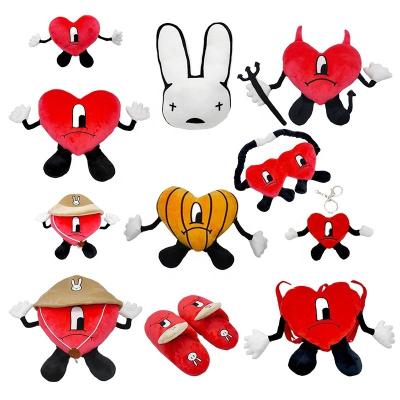 China 2023 Custom Plush Red Heart Plush Pillow Stuffed Bad Rabbit Cute Heart Plush Bad Bunny Backpack for sale