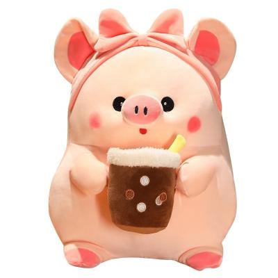 China 2023 New Boba Pig Plush Toy Soft Pink Plush Toy Gift For Girls Bubble Tea Milk Plush Pig Doll Wholesale Stuffed Animals for sale