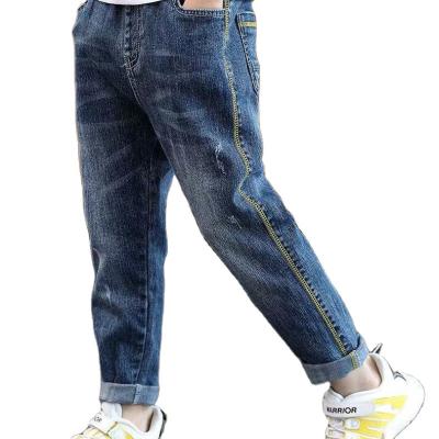 China 2021 Autumn New Boys' Breathable Jeans Middle And Big Boys Letter Printed Denim Enzyme Wash Fashion Straight Integral Jeans for sale