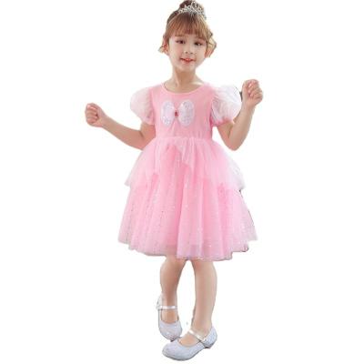 China Breathable Bulk Kids Clothing Aisha Pattern Little Girl Snow And Ice Qiyuan Mesh Bubble Sleeve Mesh Princess Dress for sale