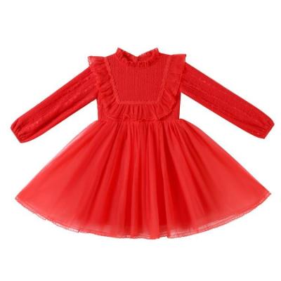 China High Quality Breathable Girl's Red Lace Princess Dress Long Sleeve Children Dress Birthday Wedding Party Dress for sale