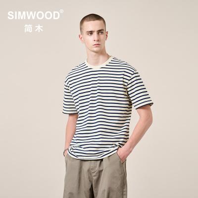 China SIMWOOD 2022 Summer Sustainable Hot Sale Striped T-Shirts For Men's Stylish Short Sleeve Oversized Tees Wholesale Latest Cotton Plus Size Tops for sale