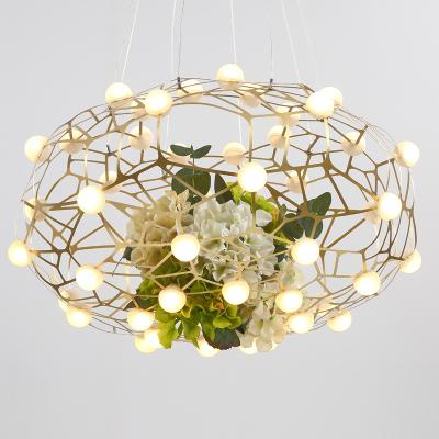 China Simple Luxury Interior Ministry Cage Acrylic Ball LED Gold Components Chandelier Lamp Large Round Pendant Light For Home Indoor for sale