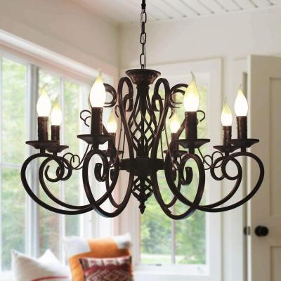 China Chandelier Light French Industrial Vintage Iron Candle Island Kitchen Chandeliers Country Pendant Light Fixture for Farmhouse Foyer for sale