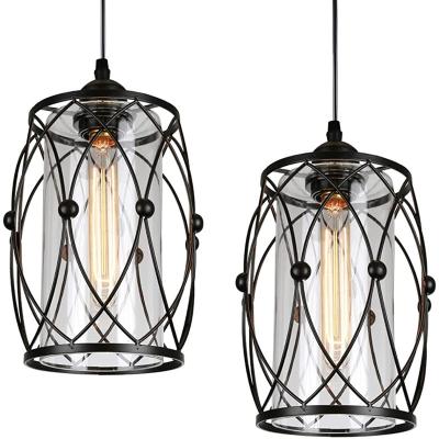 China American Farmhouse Style Art Design Black 1-Light Wire Cage Glass Pendant Lamp Ceiling Chandelier Light for Kitchen Island Dining Room for sale