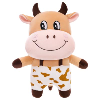 China Factory Wholesale Elastic Soft Stuffed Animal Cow Plush Toy With Suspenders for sale