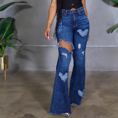 China FS4623A New Arrivals Fashion Wid Leg Breathable Denim Pants Womens Jeans Ripped Pants for sale