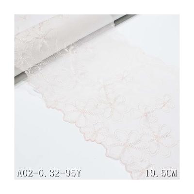 China Viable Embroidered Lace Up Fabric 19.5 Cm Wide Light Pink Sheer Dress With Embroidery Trim Lace for sale