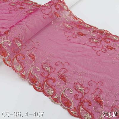 China Sustainable Wholesale Floral Lace Accessories Wide Embroidered Fabric 31cm French Lace Fabric for sale