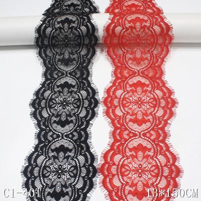 China Workable Eyelash Lace Nylon Polyester Garment Trim Black Inelastic Lace Wholesale 13cm for sale