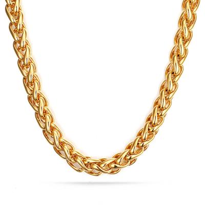 China Hot Selling Hiphop PVD Gold Plated Stainless Steel Wheat Chain Necklace For Men for sale