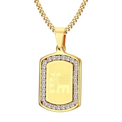 China Hiphop Life Star Zircon Stone Jewelry 18k Gold Dogtag Pendant Necklace For Men for sale