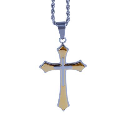 China Religious Personalized Gold Plated Cross Necklaces Mens Stainless Steel Jewelry for sale