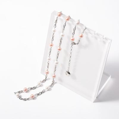 China Hot Fashionable Long Bead Stainless Steel Glass Chain Necklace Designs Beaded Necklaces for sale