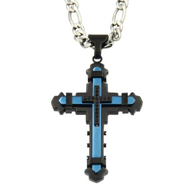 China Wholesale CLASSIC Jewelry Zircon Stainless Steel Cross Pendant, Fantasy Jewelry Steel Cross With CZ Stones for sale