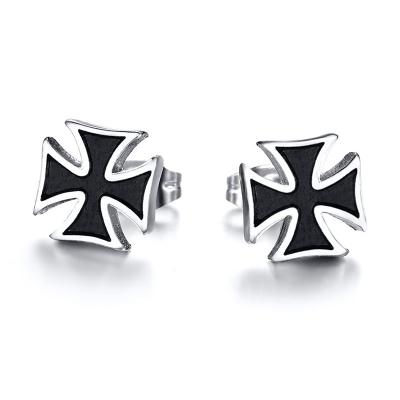 China Trendy Men Cross Earrings Accessories Stainless Steel Stud Earring Set for sale