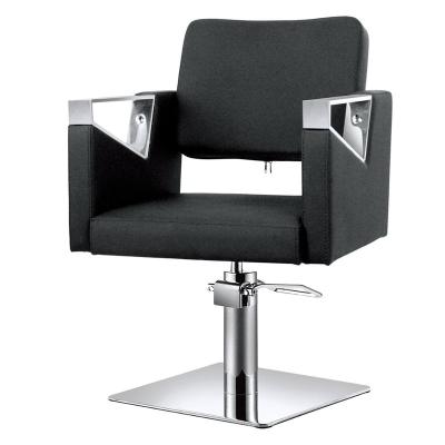 China New Modern Fashionable Barber Chair Hairdressing Furniture Chrome Square Base Black Metal Salon Chair Hair Salon for sale