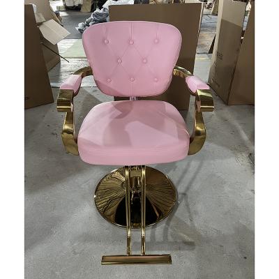 China Newest Modern High Quality Pink And Gold Salon Chairs And Furniture Barber Shop Chair Heavy Duty Luxury Hydraulic Hairdressing Chair for sale