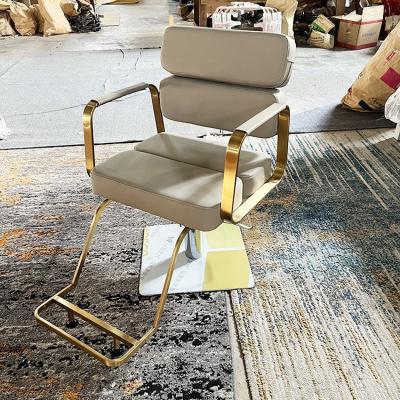 China Newest Modern High Quality Gray And Gold Salon Chairs And Furniture Barber Shop Chair Heavy Duty Luxury Hydraulic Salon Chair for sale