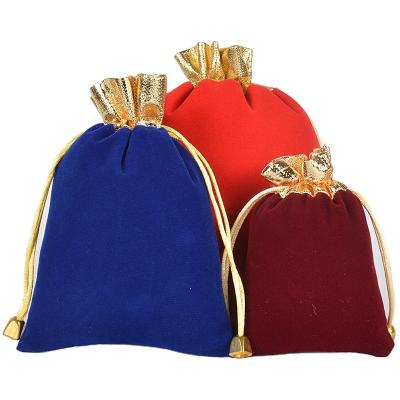 China Recyclable Stain 9X12Cm Multi-colors Wedding Jewelry Gift Package Drawstring With Pearl Velvet Pouch Gold Openable Bags for sale