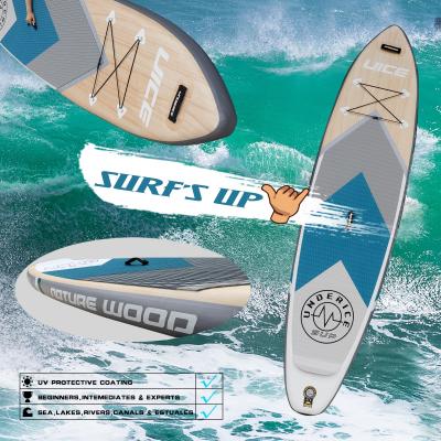 China 11'x33'x6” 335CM Unisex Double Layers Gray Wood UICE Surfing Inflatable Stand Up Paddle Board iSUP for sale