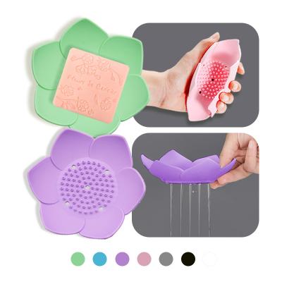 China New Modern Non-slip Flexible Soap Tray For Bathroom Lotus Flowers Soap Dish With Drain Silicone Soap Holder for sale