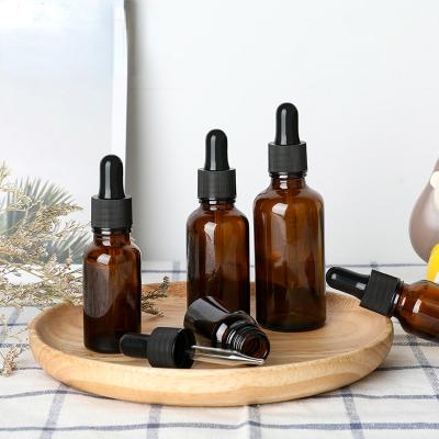 China Brown 5-50ml Liquid Dropper Bottle Aromatherapy Amber Glass Empty Essential Oil Glass Bottle For Massage Pipette Bottles Refillable for sale