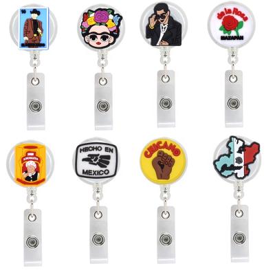 China Deluxe Cute Mexican Plastic Retractable Carabiner Cowboy/Detective Style ID Worker Name Pull Badge Reel Holder for sale