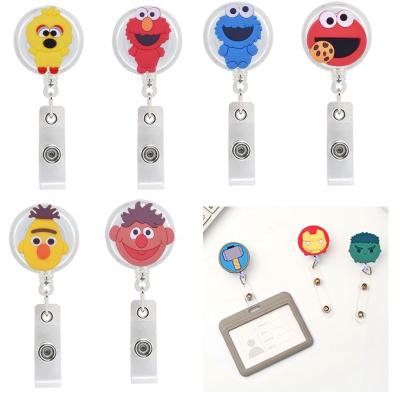 China Deluxe Cute Cartoon Sesame Street Carabiner ID Worker Name Pull Badge Plastic Retractable Reel Holder For Clothing DIY Accessories Gift for sale