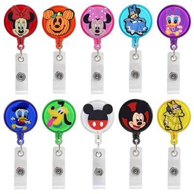 China New Minnie/MIckey Mouse Style Retractable Carabiner Badge Reel Colorful Handle Card Reel Badge Cute Luxury Cartoon Design for sale