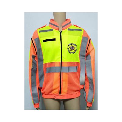 China Charming color elastic fluorescent jacket OL-J016 reflective detachable sleeves cuffs water proof tapes and waist jackets for sale