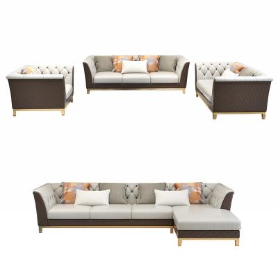 China Corner Sofa Sets Leather Living Room Leather Tufted Upholstered Sofa Sets for sale