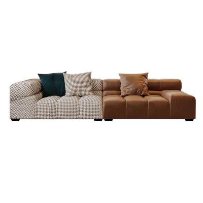 China Other light luxury random splicing tufty nordic classic retro fabric leather sofa sofa sectional set for sale