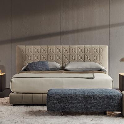 China Light Luxury Leather Bedroom Furniture Minimalism Large Genuine Leather Upholstered Bedrooms King Size for sale