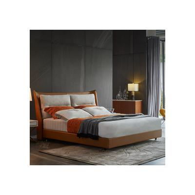 China Other Bedroom Furniture Color Contrast Queen Bed Nordic Modern Minimalist Genuine Leather Bed for sale