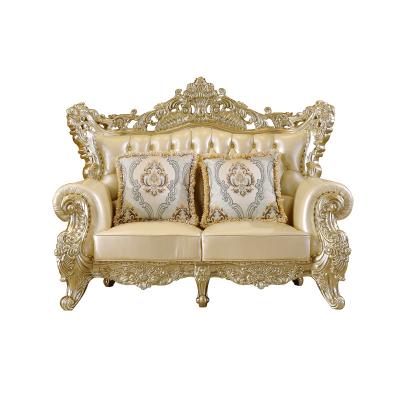 China Europe 3+2+1 European Champane Carved Genuine Leather Royal Palace Villa Furniture Sofa Sets Living Room Wood for sale