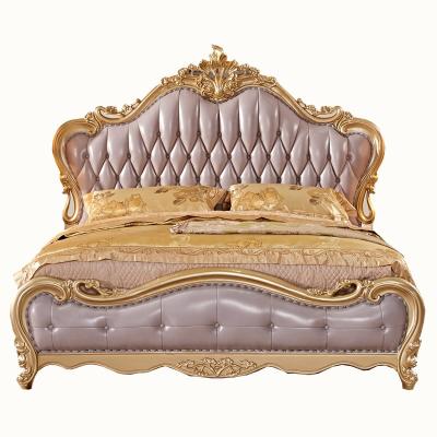 China Champane Royal King Size Bed French Bed Luxury Leather Tufted Luxury Bedroom Furniture for sale