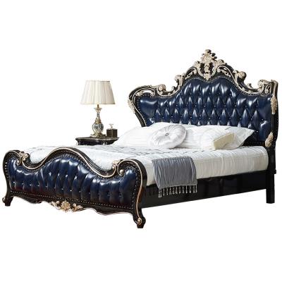 China Royal Solid Wood Real Leather Tufted Bed Size Doubles Bed Home Bedroom Furniture for sale