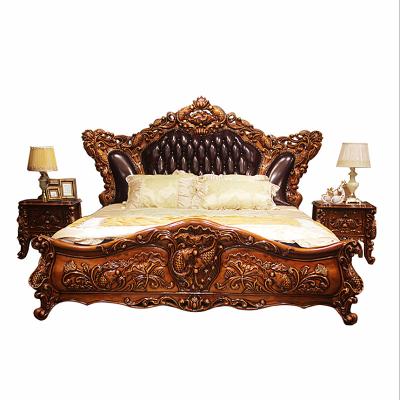 China King Size Bed Queen Tufted Antique Royal Leather Upholstered Super Bed Wood Carved Bed for sale