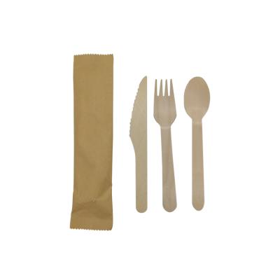 China Honey Kitchen Butter Fork And Disposable Knife Spoon Fruit For Kids Disposable Eco-Friendly Biodegradable Wooden Cutlery Set 160mm for sale