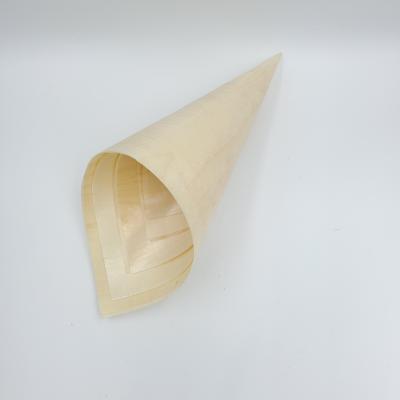 China Viable wholesale wooden cone for japanese sushi, salad, ice cream chips wooden fruit cone for sale