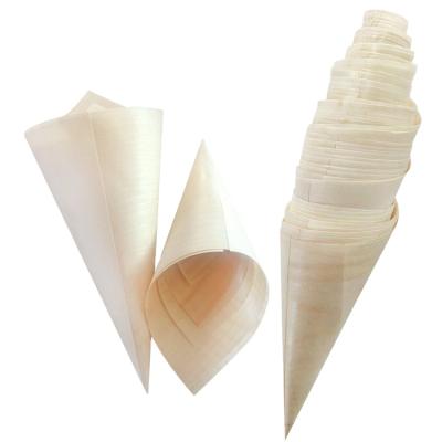 China Hot Selling Mini Sustainable Fruit Cone Wooden Food Wrapper 85mm Mini Ice Cream for sale